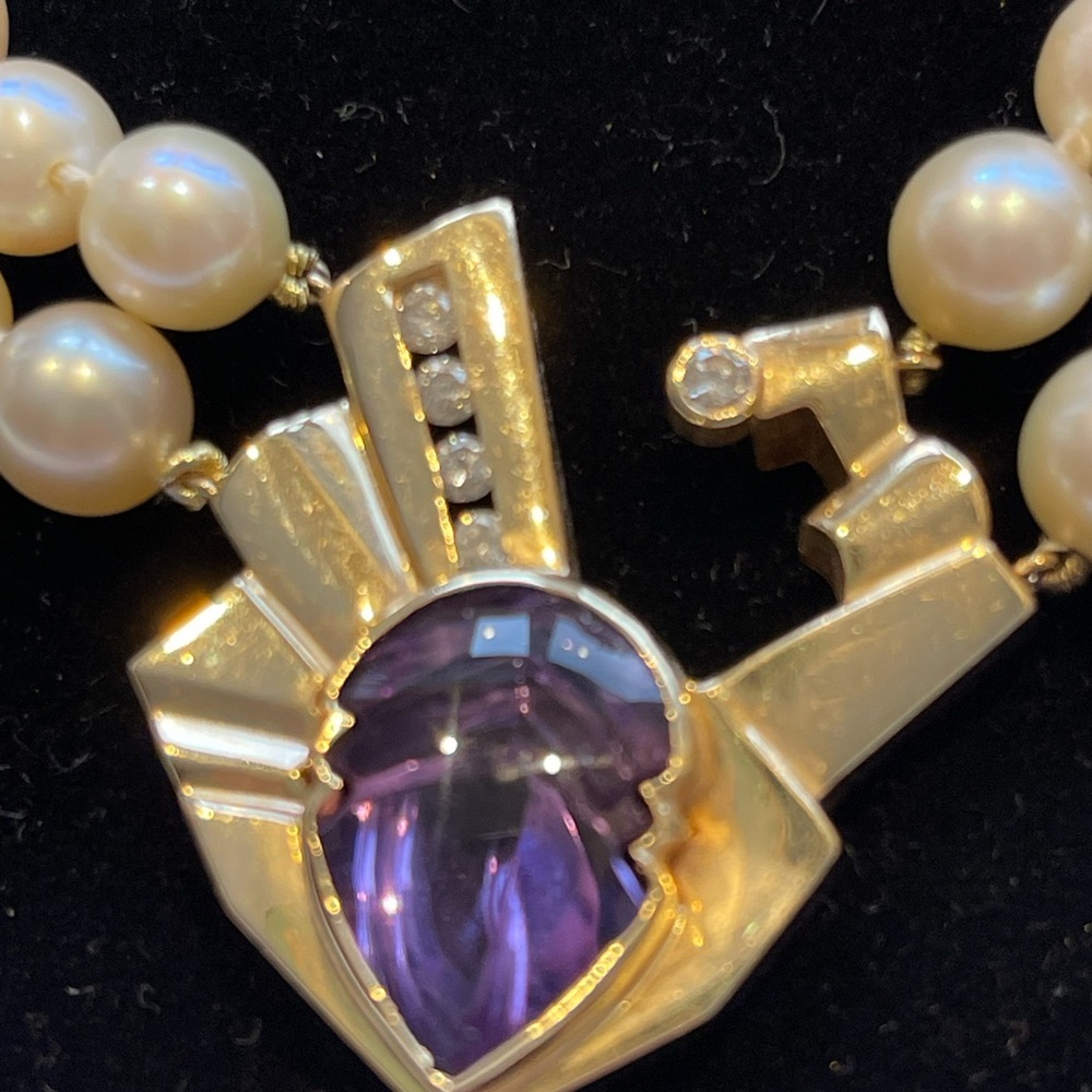 Vintage 14k gold diamond pearl amethyst necklace - Picture 14 of 16